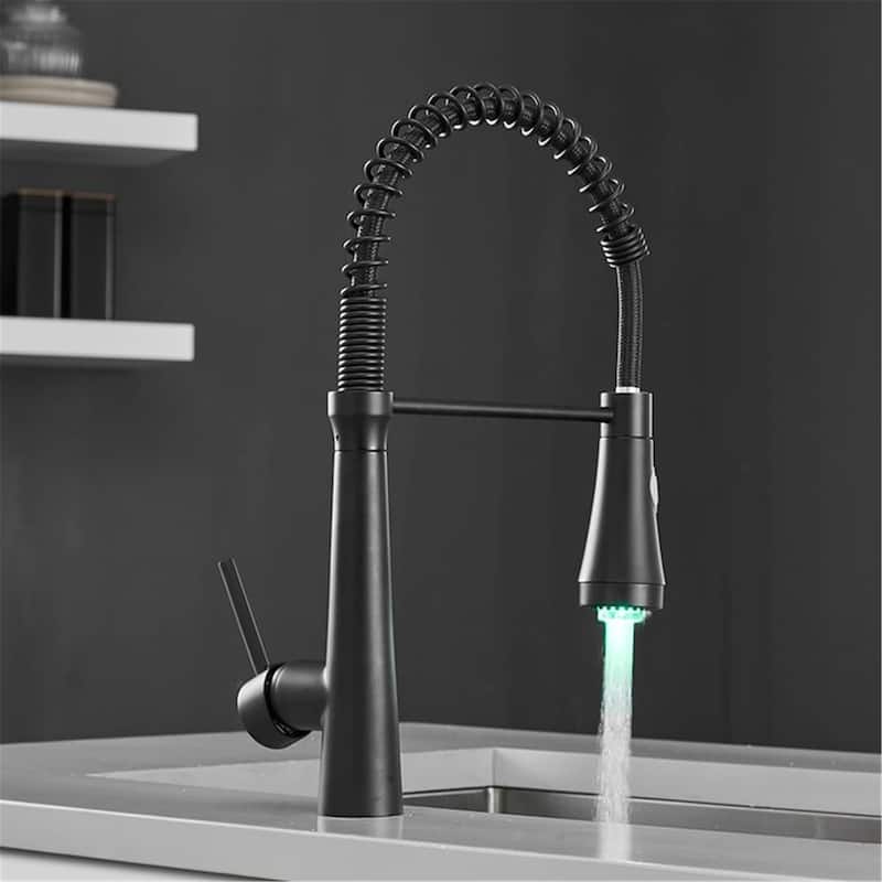 LED Commercial Kitchen Sink Faucet With Pull Down Sprayer Matte Black ...