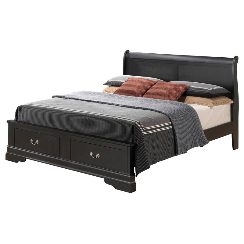 Black Sleigh Bed with Storage - Full Size Wood & Veneer Frame, Slats Included
