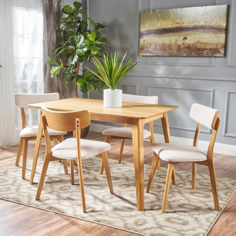 Christopher Knight Home - Megann Mid-Century Modern 5-Piece Rectangular Wood Dining Set with Upholstered Chairs