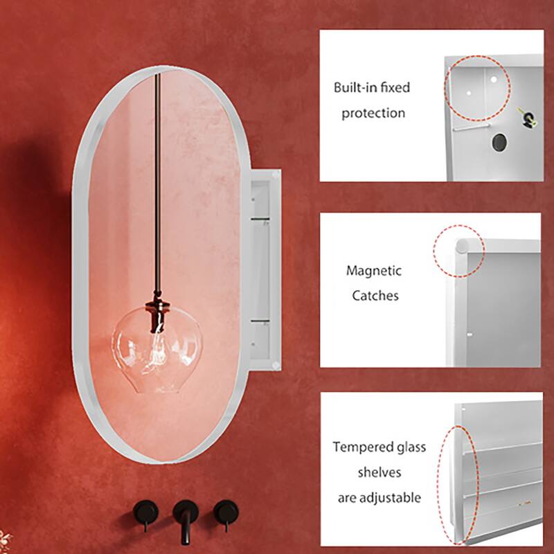 20x34"Oval Recessed Medicine Cabinet,Metal Framed Bathroom Wall Cabinet with Mirror and Adjustable Shelves