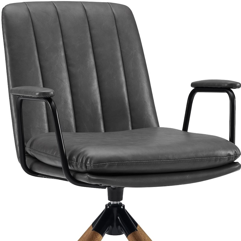 HomeRoots 23" Gray And Natural Faux Leather Swivel Arm Chair - 23.3' X '34.06' X '25.1