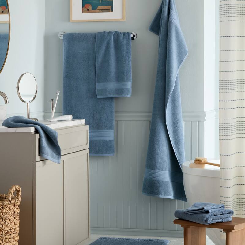 TOWN & COUNTRY EVERYDAY 6-Piece Assorted Solid Dobby Border Set, 2-Bath Towels, 2-Hand Towels, 2-Washcloths