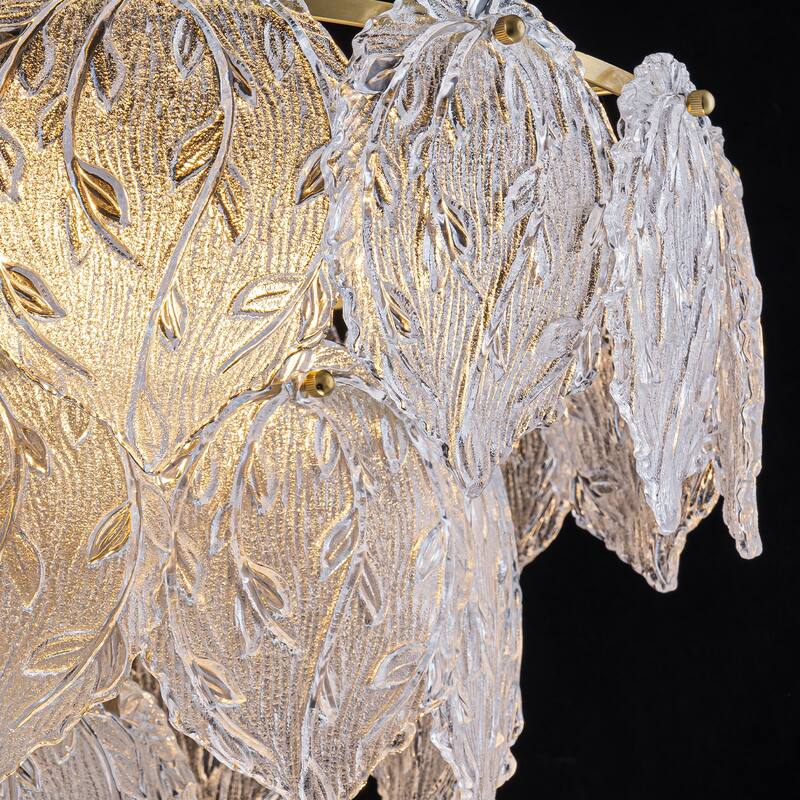 Luxury Gold Chandelier with Double-Tier Clear Glass Leaves