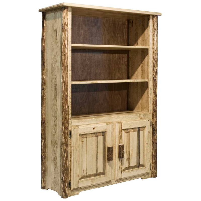 Rustic Bookcase with Storage - Solid Wood Shelves, Natural Style, Door Mountable - 21"D x 38"W x 20"H - 44