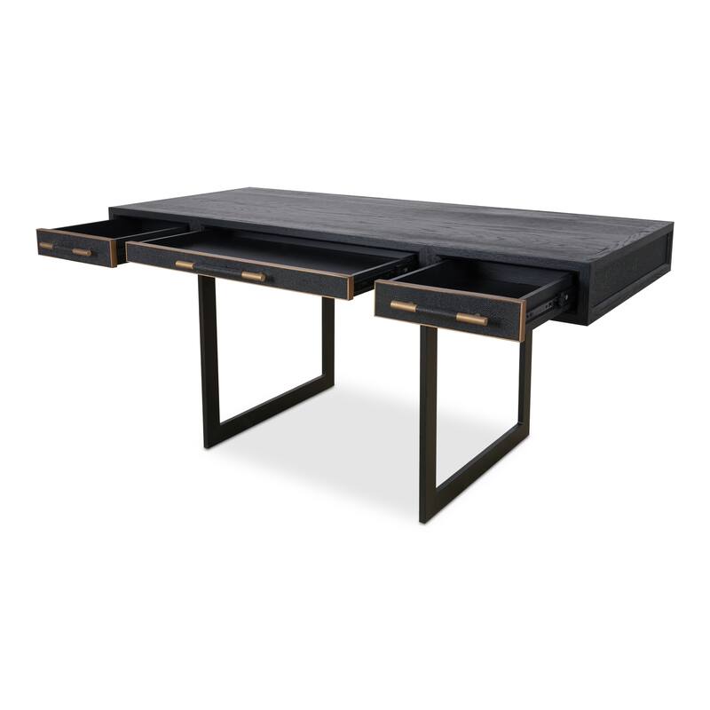 NADAAL STUDIOS Vaughn Desk, Solid Oak Frame, Vegan Shagreen Upholstery, Black