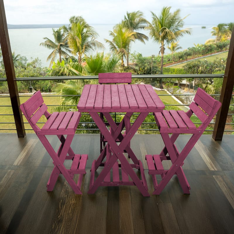 Key West Fully Assembled All-Weather Outdoor Folding Bar Set - 3-piece - Burgundy