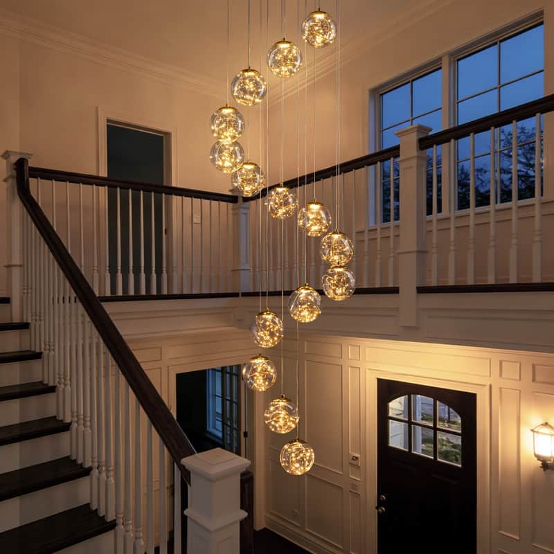 15-Light LED Staircase Chandelier Crystal Ceiling Lights Large Chandeliers for High Ceilings, Entryway Modern Lighting Fixture