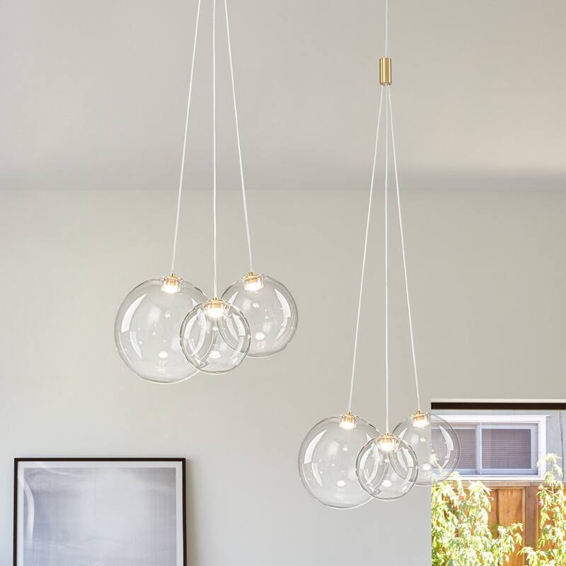 Modern 3-Light Dimmable LED Glass Globe Bubble Cluster Chandelier