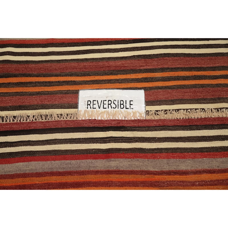 Hand Woven Oriental 100% Wool Carpet Southwestern Geometric Multi-Colored Kilim Area Rug - 10' 9'' X 4' 9''