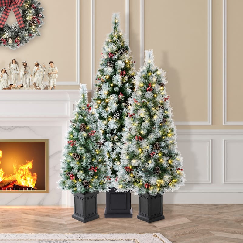 Glitzhome 4ft/5ft/6ft Pre-Lit Pine Artificial Christmas Porch Tree with Warm White Lights