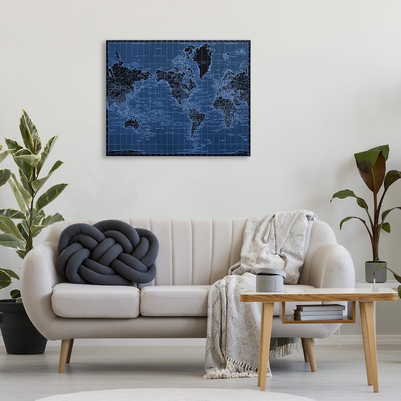 Stupell Blue Toned World Map Canvas Wall Art Design By Phillipa Katz