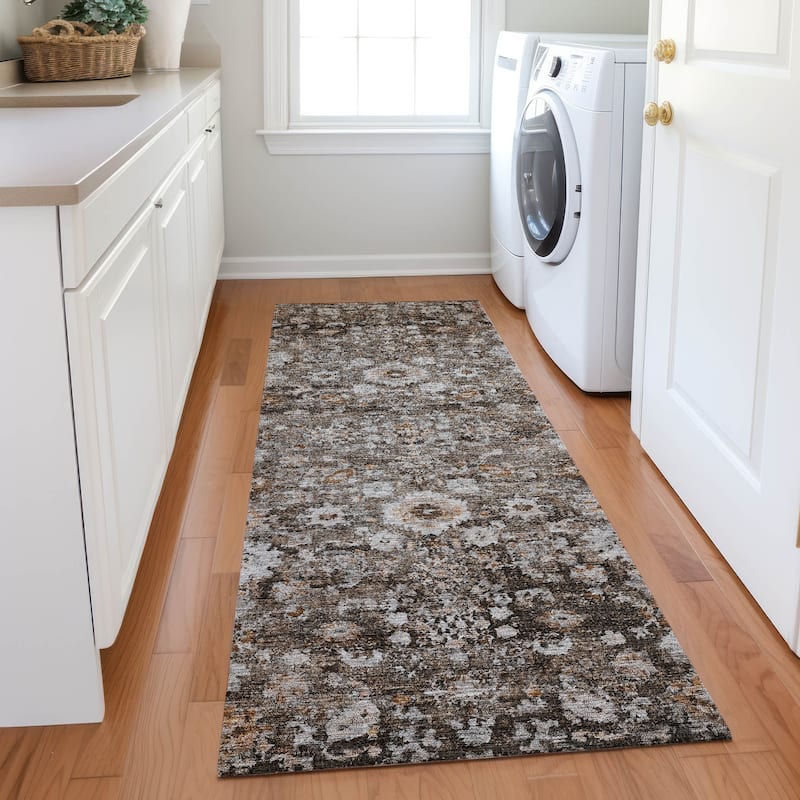 Machine Washable Indoor/ Outdoor Chantille Traditional Vintage Floral Rug - Fudge - 2'3" x 7'6"