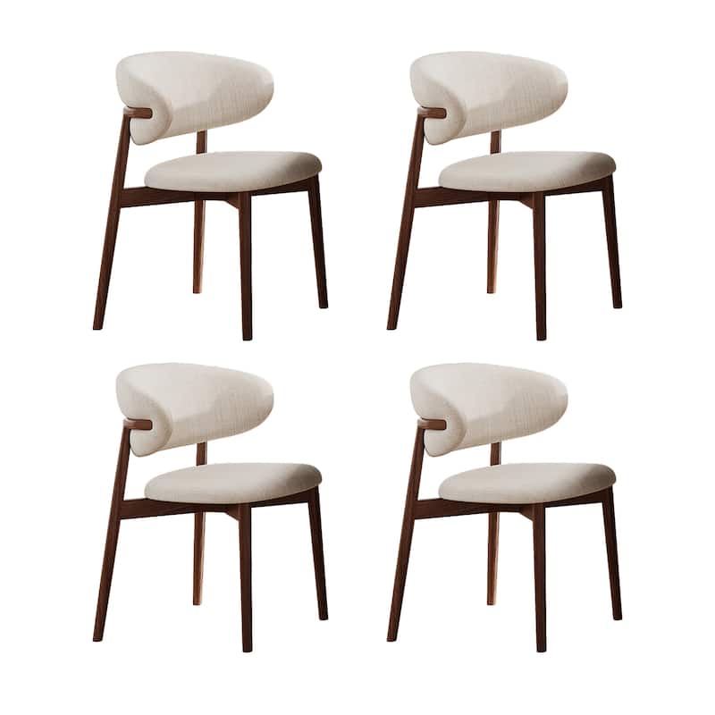 Mid-Century Dining Chair, Solid Wood Legs, Kitchen Chairs with Beige Cotton & Linen Fabric, Fully Assembled