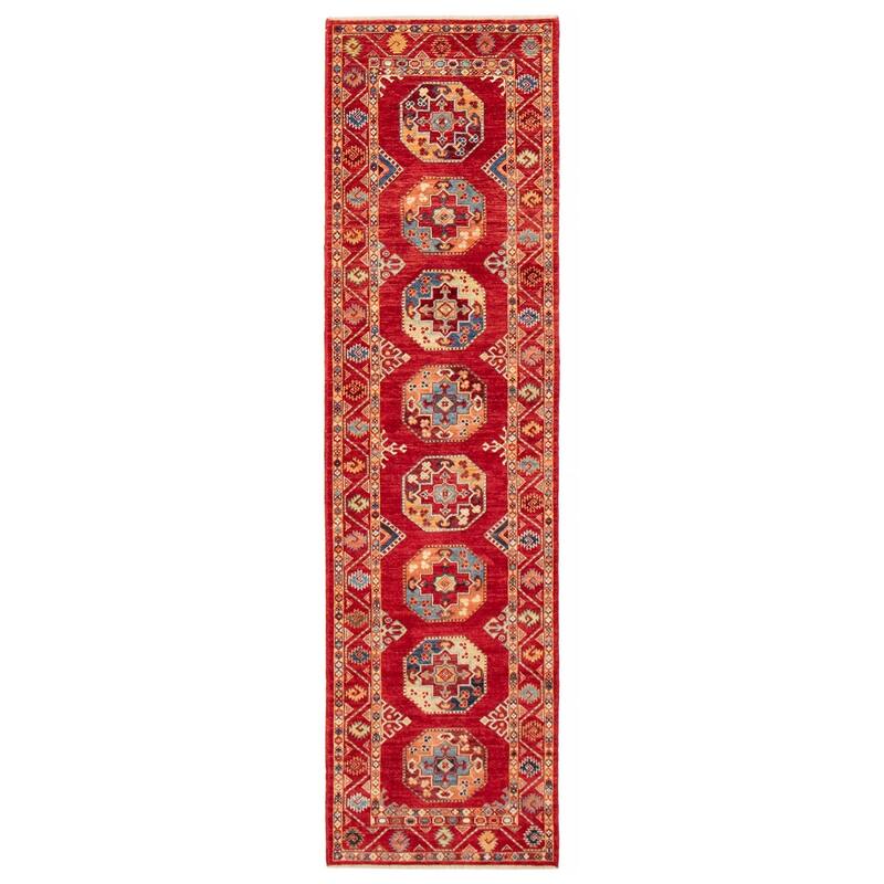 ECARPETGALLERY Hand-knotted Uzbek Ghazni Red Wool Rug - 2'9 x 10'0 - Red - 2'9 x 10'0