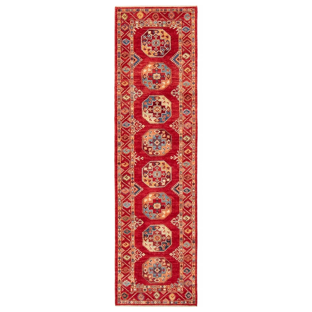 ECARPETGALLERY Hand-knotted Uzbek Ghazni Red Wool Rug - 2'9 x 10'0