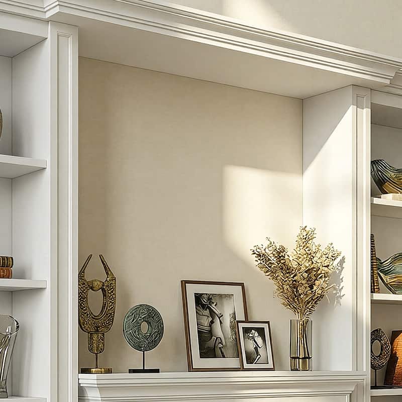 Electric Fireplace Mantel with Bookshelves, 115.5" Entertainment Center with Built-in Shelving