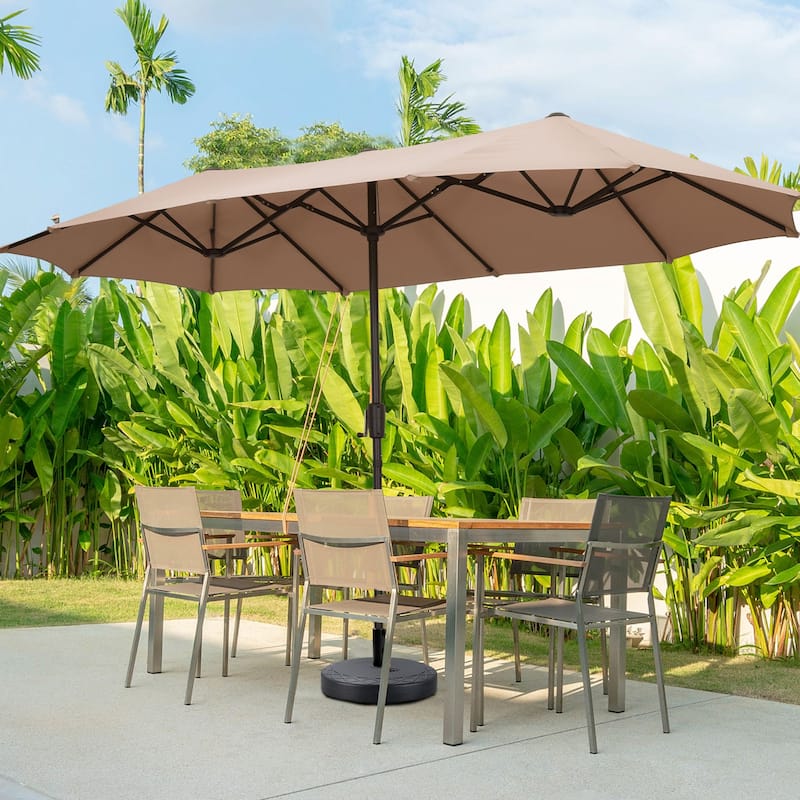 Ainfox 13Ft Large Outdoor Patio Umbrella with Crank With Base - Khaki with Base