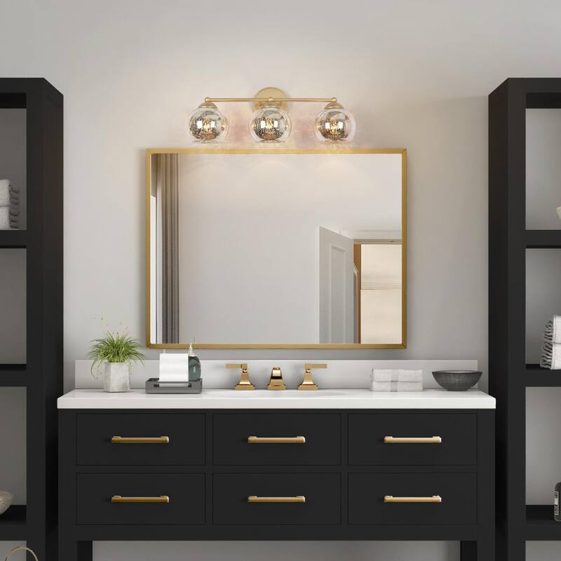 Ziv Modern Glam 3-Light Gold Bathroom Vanity Lights with Mercury Glass - 21" L x 6.8" W x 8" H