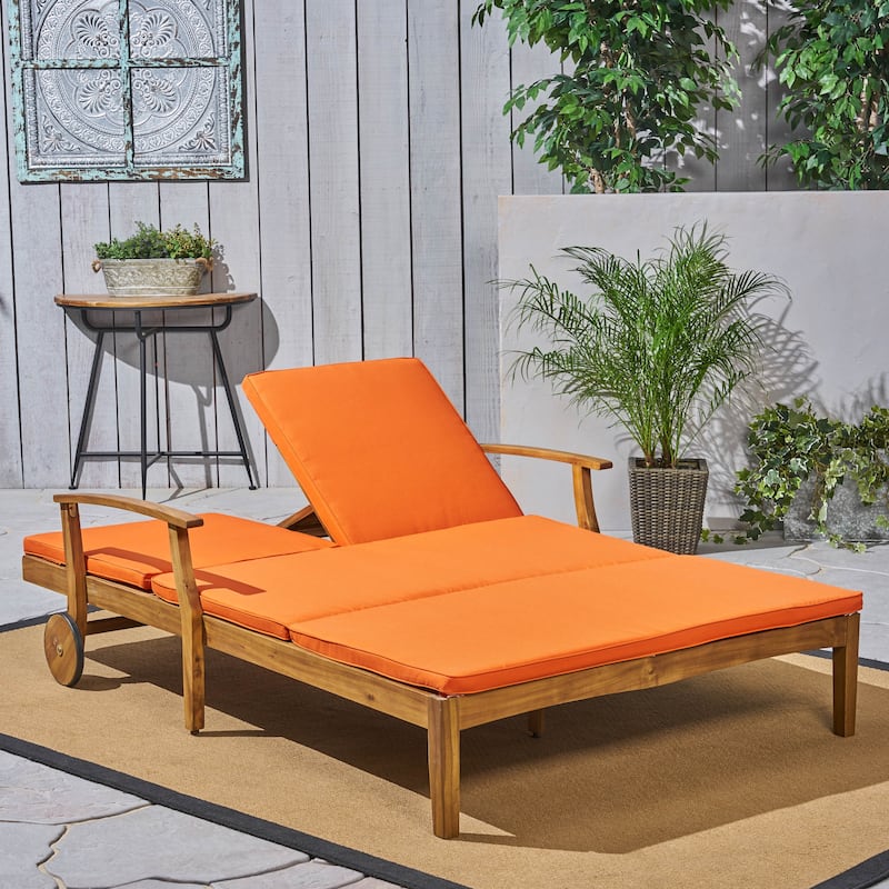 Perla Outdoor Acacia Wood Double Chaise Lounge by Christopher Knight Home