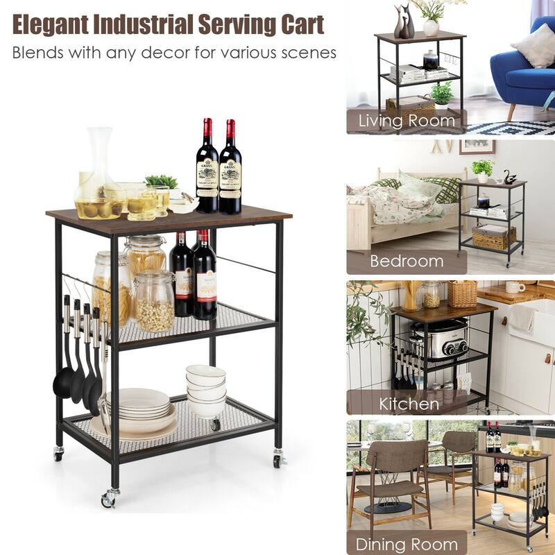 Gymax 3-Tier Kitchen Serving Cart Utility Standing Microwave Rack w/ - See Details