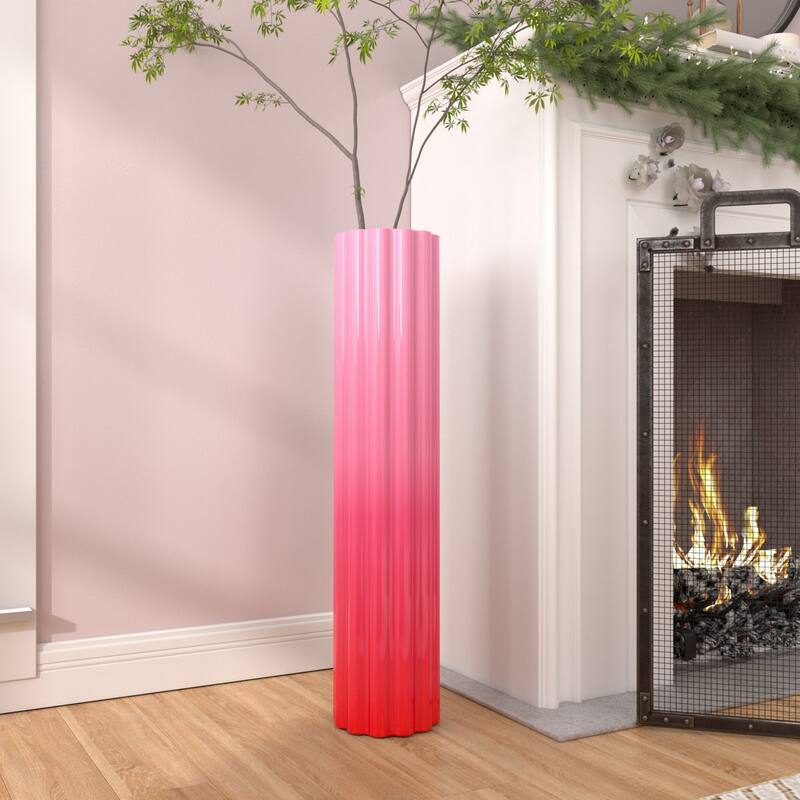 Modern Handmade Pink Ceramic Tall Floor Vase - Coral Blossom