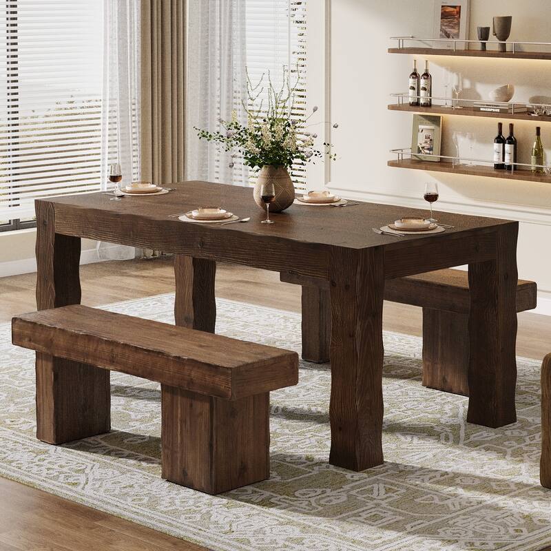63-Inch Solid Wood Dining Table for 4-6 - 31.5" D x 63" W x 29.92" H