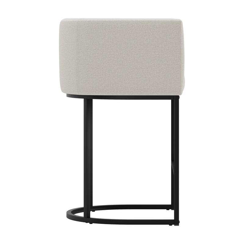 26 in. Counter Height Low Back Bar Stool with Metal Frame Modern Barrel Fabric Bar Stool for Kitchen Island
