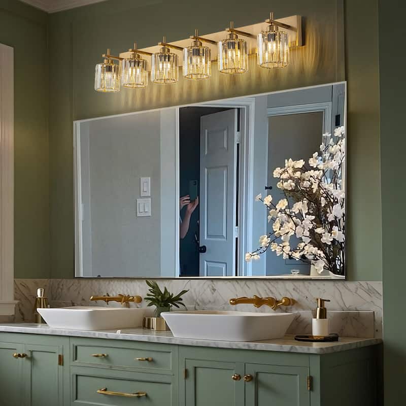 Mid-Century Modern Dimmable Bathroom Vanity Light Crystal Glass Wall Sconce