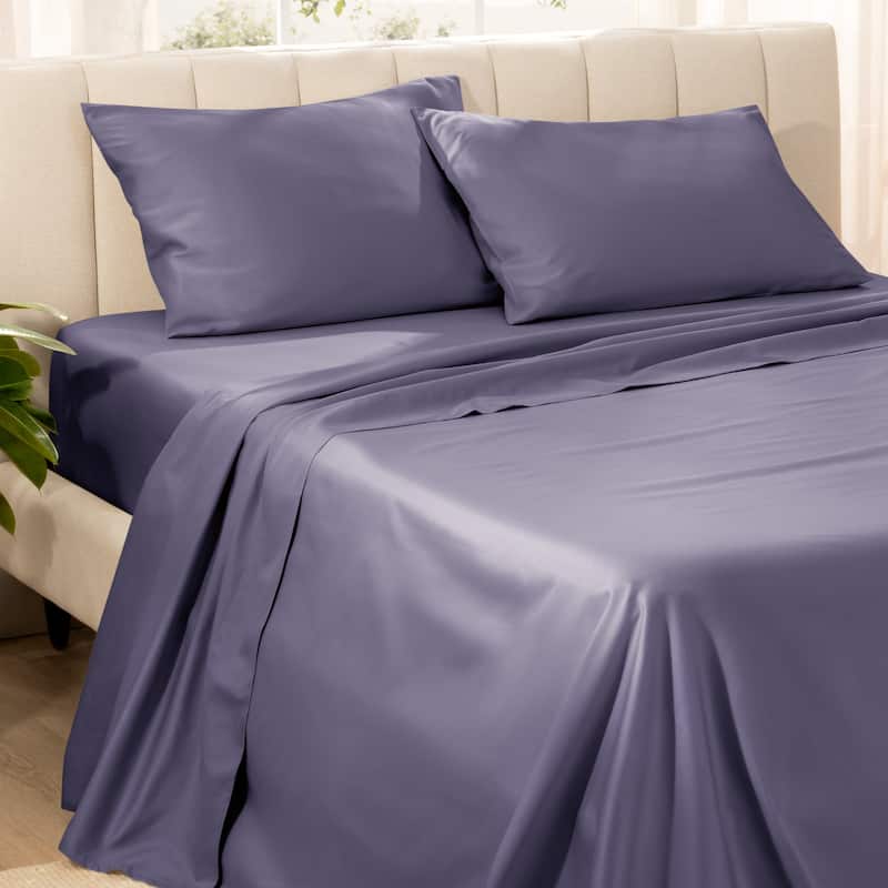 Bare Home Organic Cotton Sheet Set - Silky Smooth Sateen Weave - Queen - Dusty Purple