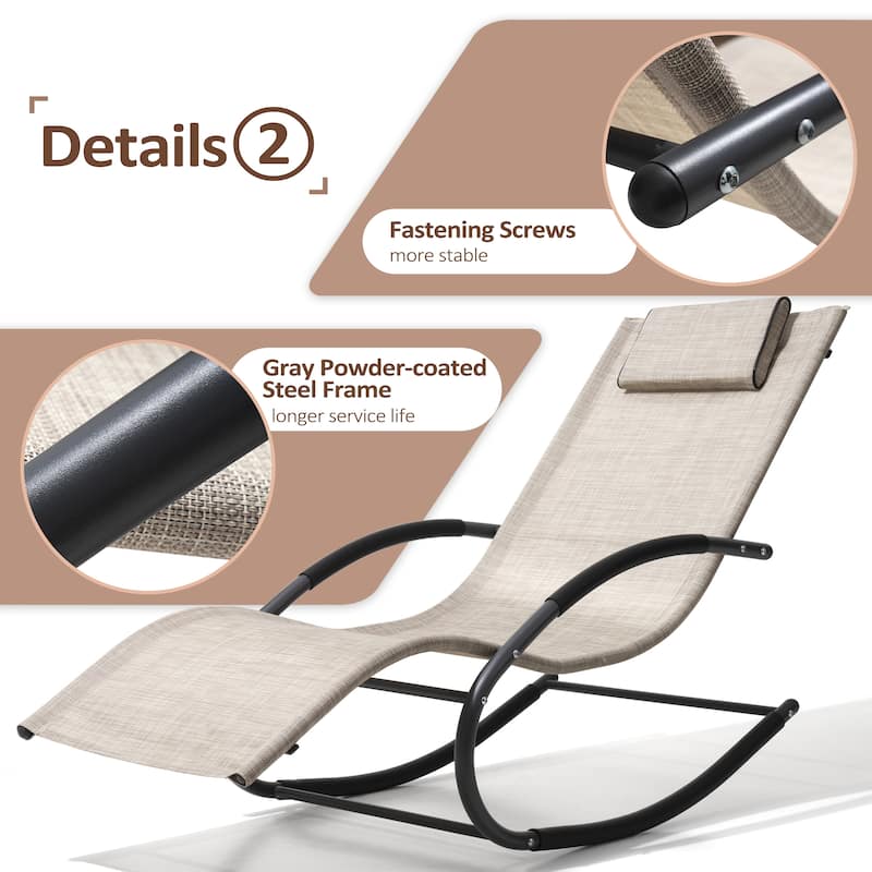 VredHom Outdoor Rocker Chaise Lounge Chair with Pillow