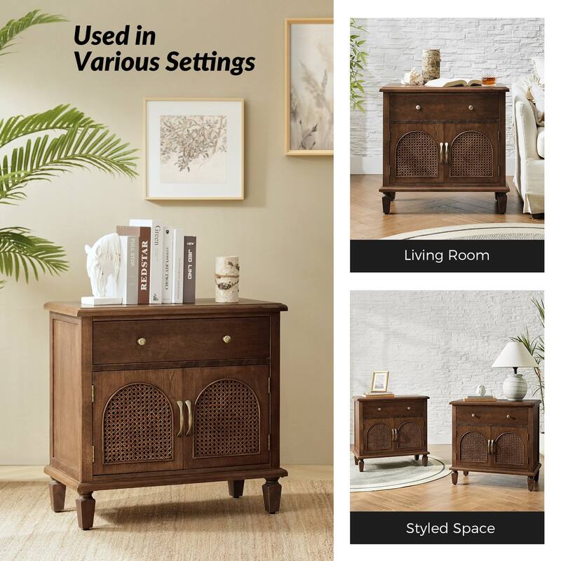 Georg Traditional 2-Faux rattan-Door End Table with Built-in Power Outlet and Adjustable Shelf by HULALA HOME