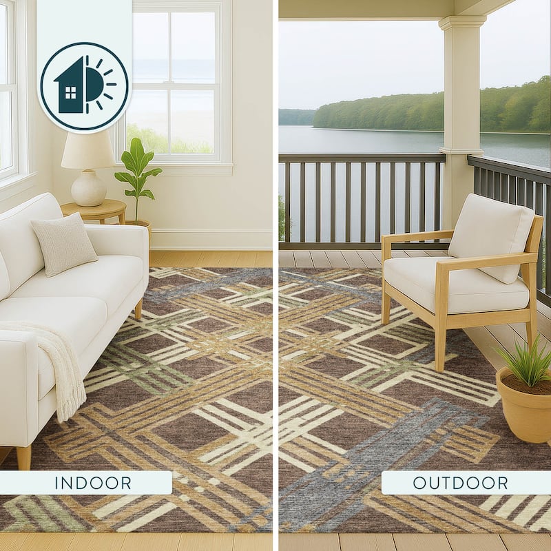 Machine Washable Indoor/ Outdoor Modern Trellis Chantille Rug