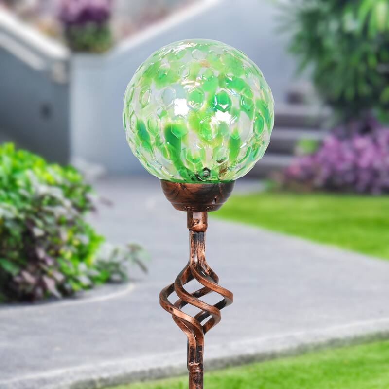 Exhart Solar Pearlized Honeycomb Glass Ball Garden Stake with Metal Finial, 4 by 31 Inches
