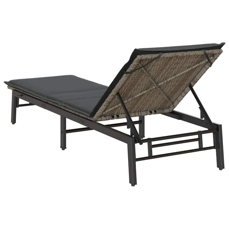 vidaXL Sun Lounger Grey PE Rattan, Powder-Coated Steel Adjustable - 23.2 x 78.7 x 26.4