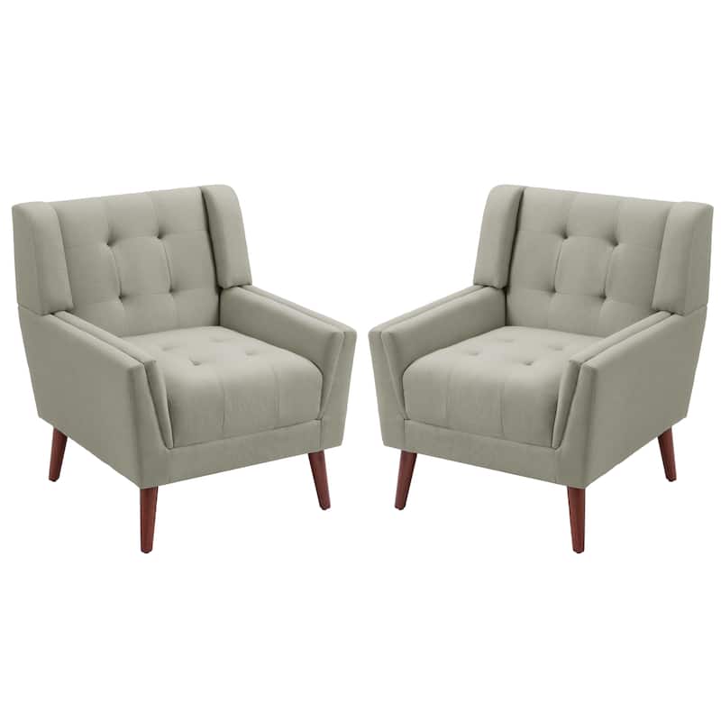 Modern Tufted Accent Chair Linen Armchairs Set of 2