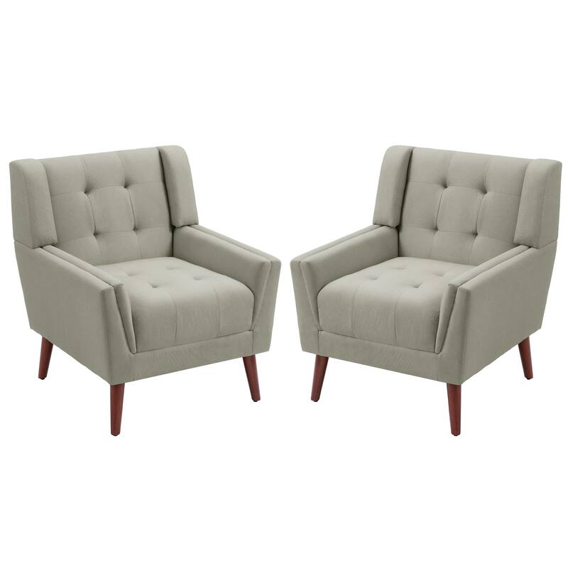 2 Set Mid Century Modern Linen Accent Armchair with Wooden Legs