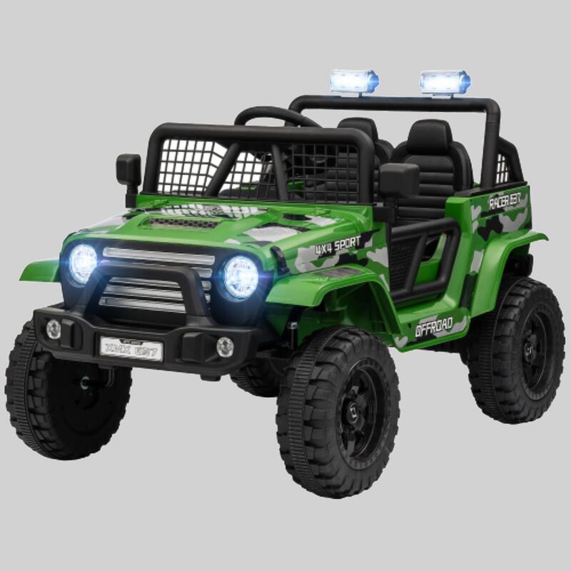 12V Kids Electric Ride-On Truck with Parent Remote, 3 MPH Max Speed, 4 Suspension Wheels, Music, Horn & LED Lights - Green