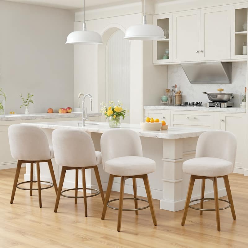 Fabric Upholstered Counter Height Swivel Bar Stools - 37.8"H x 19.7"W x 23.2"D