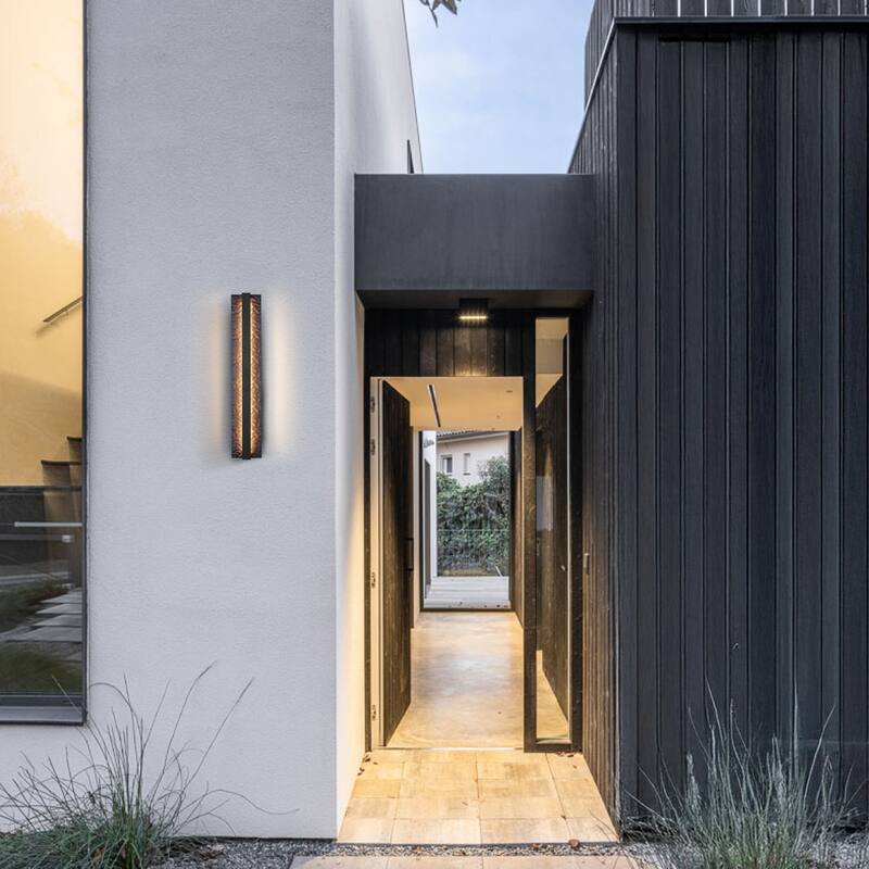 Outdoor LED Wall Light Handmade Textured Linear Black Wall Sconces