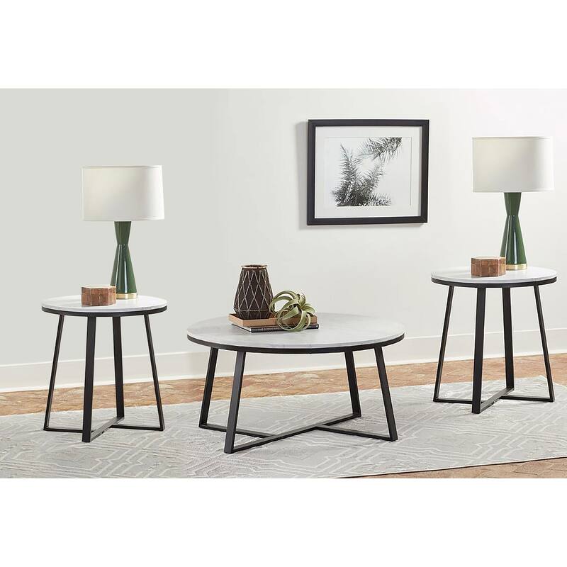 Hugo Coffee And End Table Set White Faux Marble - 3-piece set