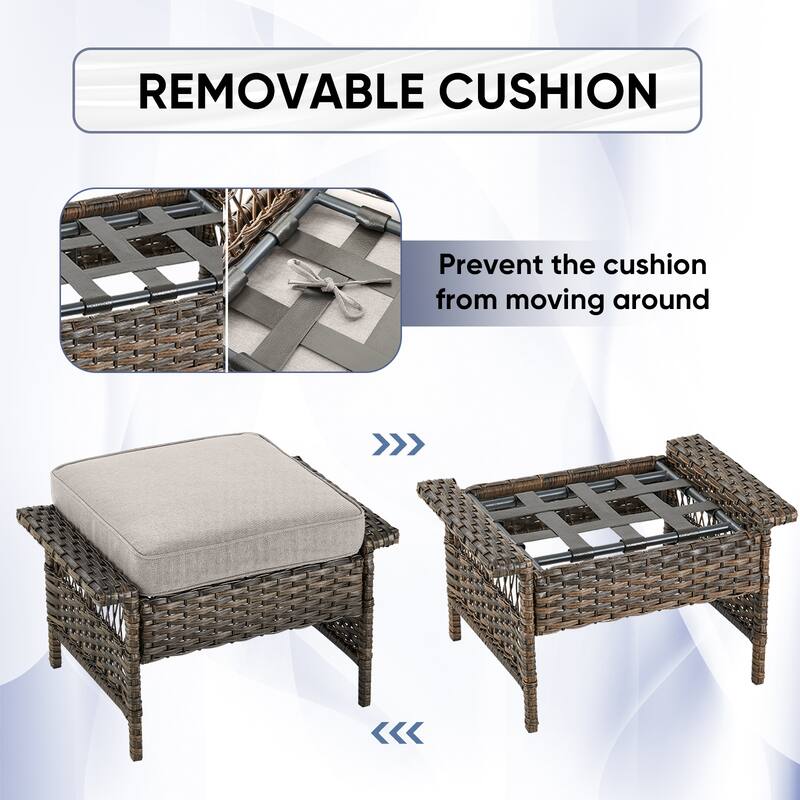 3-Seat Sofa with Coffee Table Patio Chairs, Ottomans