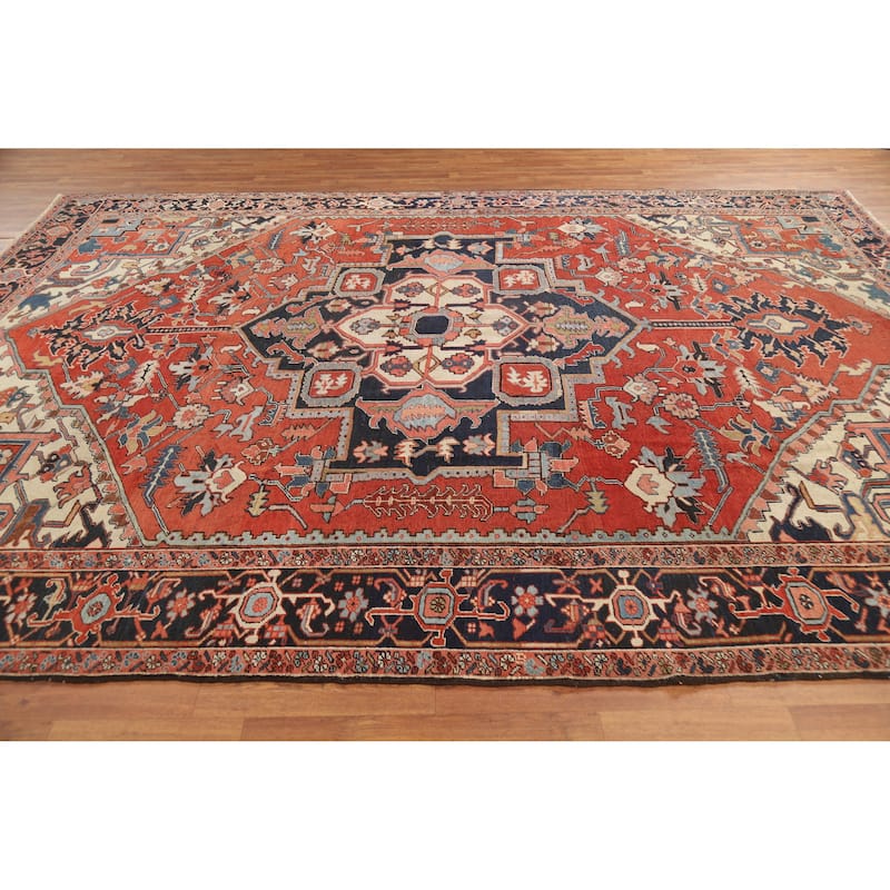 Vegetable Dye Heriz Serapi Persian Rug Handmade Wool Carpet - 9'2"x 12'1"