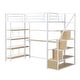 preview thumbnail 10 of 10, Twin Size Metal Loft Bed with Staircase, Built-in Desk, and 4-Tier Storage Shelves, Modern Space-Saving Design, White