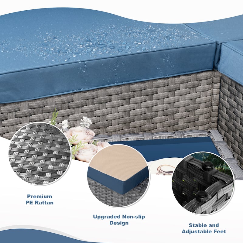 8-Piece Outdoor Patio Wicker Conversation Set with Fire Pit Table, Sectional Sofa & Cushions - N/A