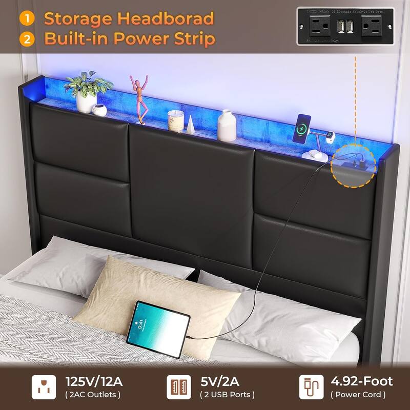 Bed Frame with Tall Stroage Headboard Platform Bed Frame