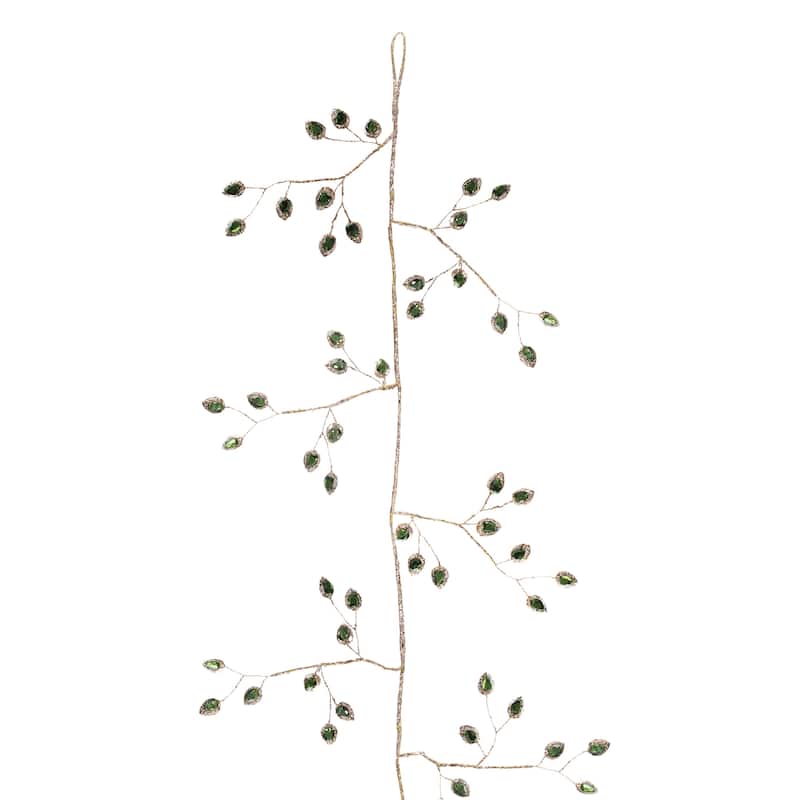 5-Feet Set of 2 Green and Gold Glittered Jeweled Leaf Garlands with Flexible Wire for Christmas and Holiday