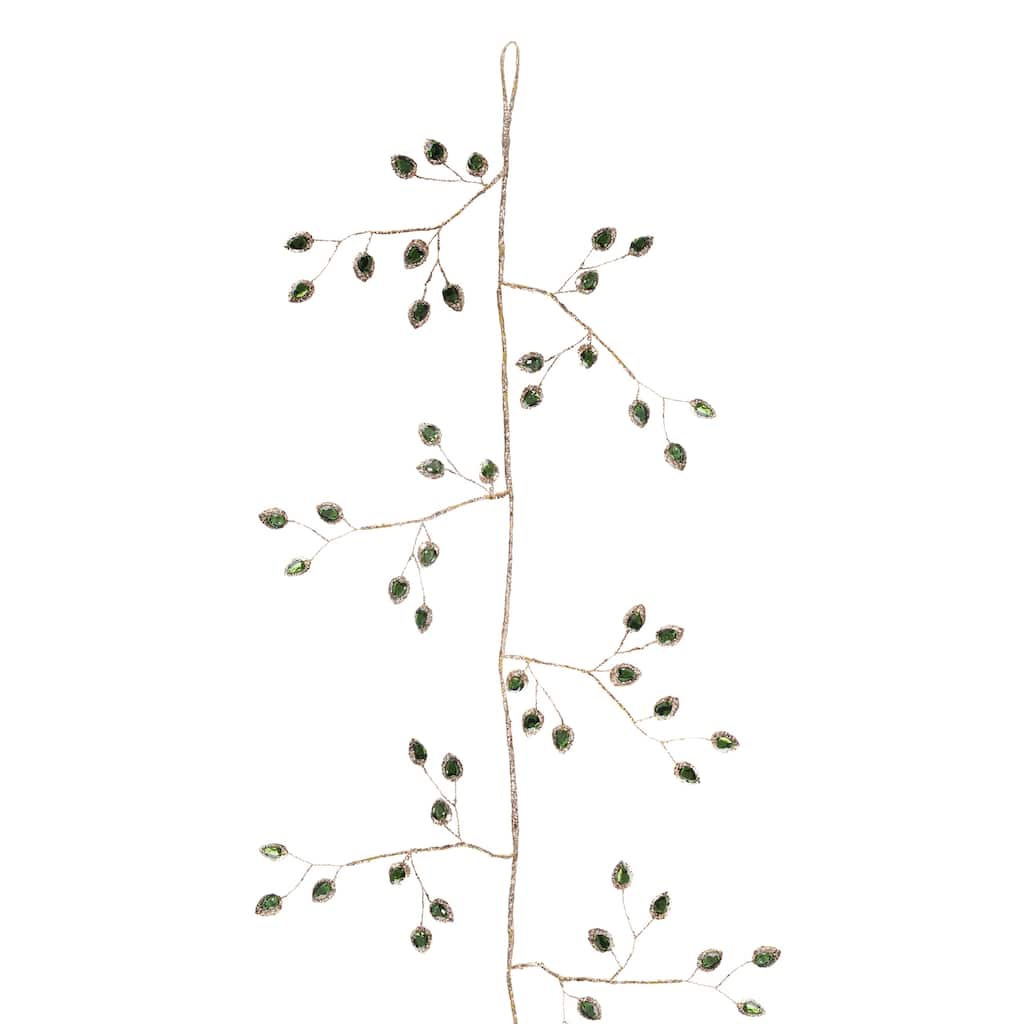 5-Feet Set of 2 Green and Gold Glittered Jeweled Leaf Garlands with Flexible Wire for Christmas and Holiday