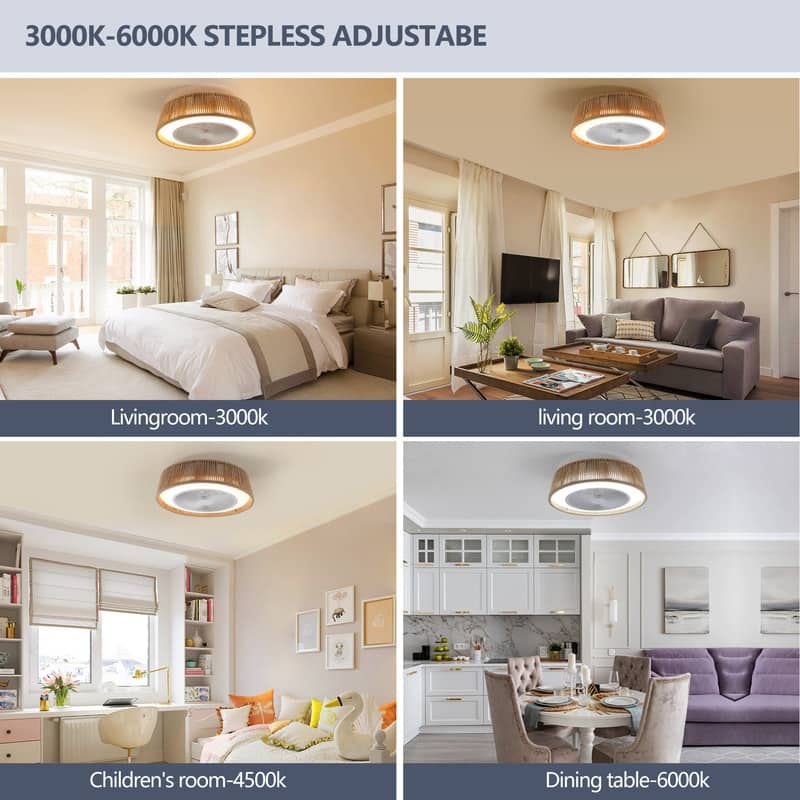 21" Bohemian Braided Ceiling Fan with Light - Silent DC Motor, 6-Speed Remote Control, Timer & Adjustable Color Temperature .