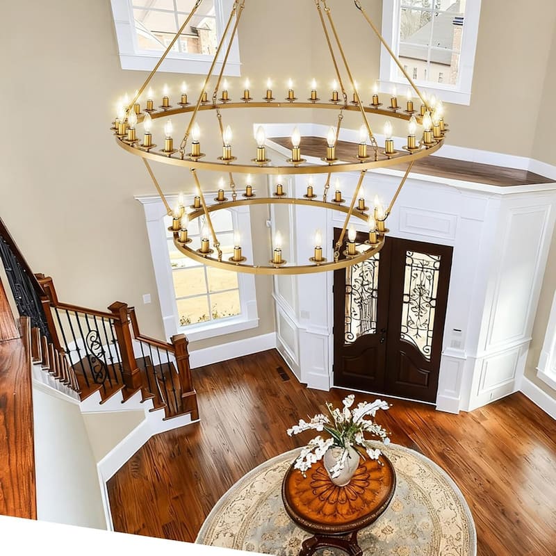 Luxury Wheel Chandelier, 16-54 Lights Single or Double Layer Round Pendant Light