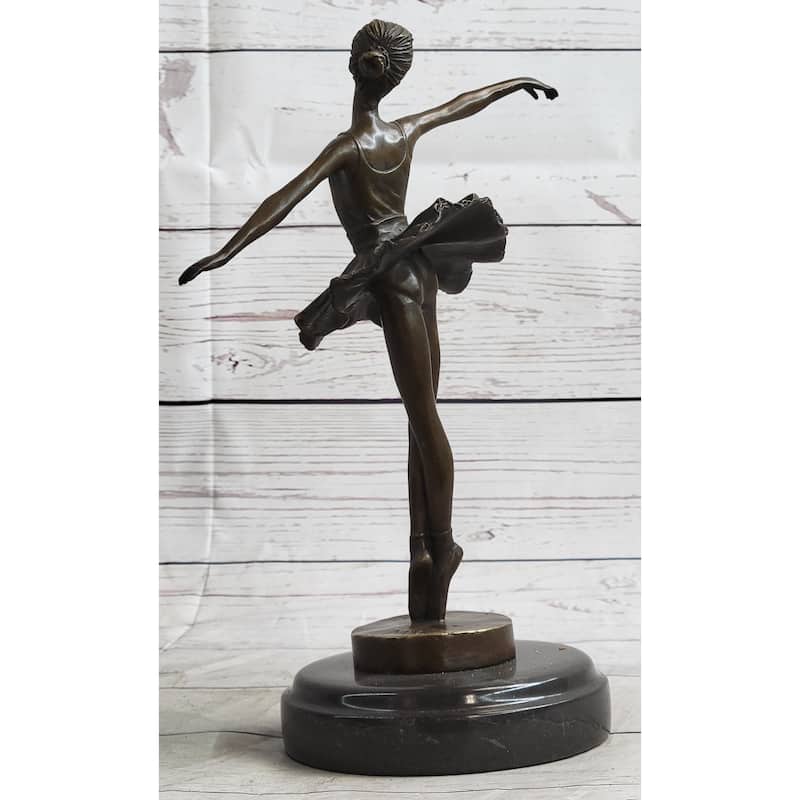 Ballerina On Tip Toes With Outstretched Arms Bronze Sculpture Statue Trophy Ballet Dancer